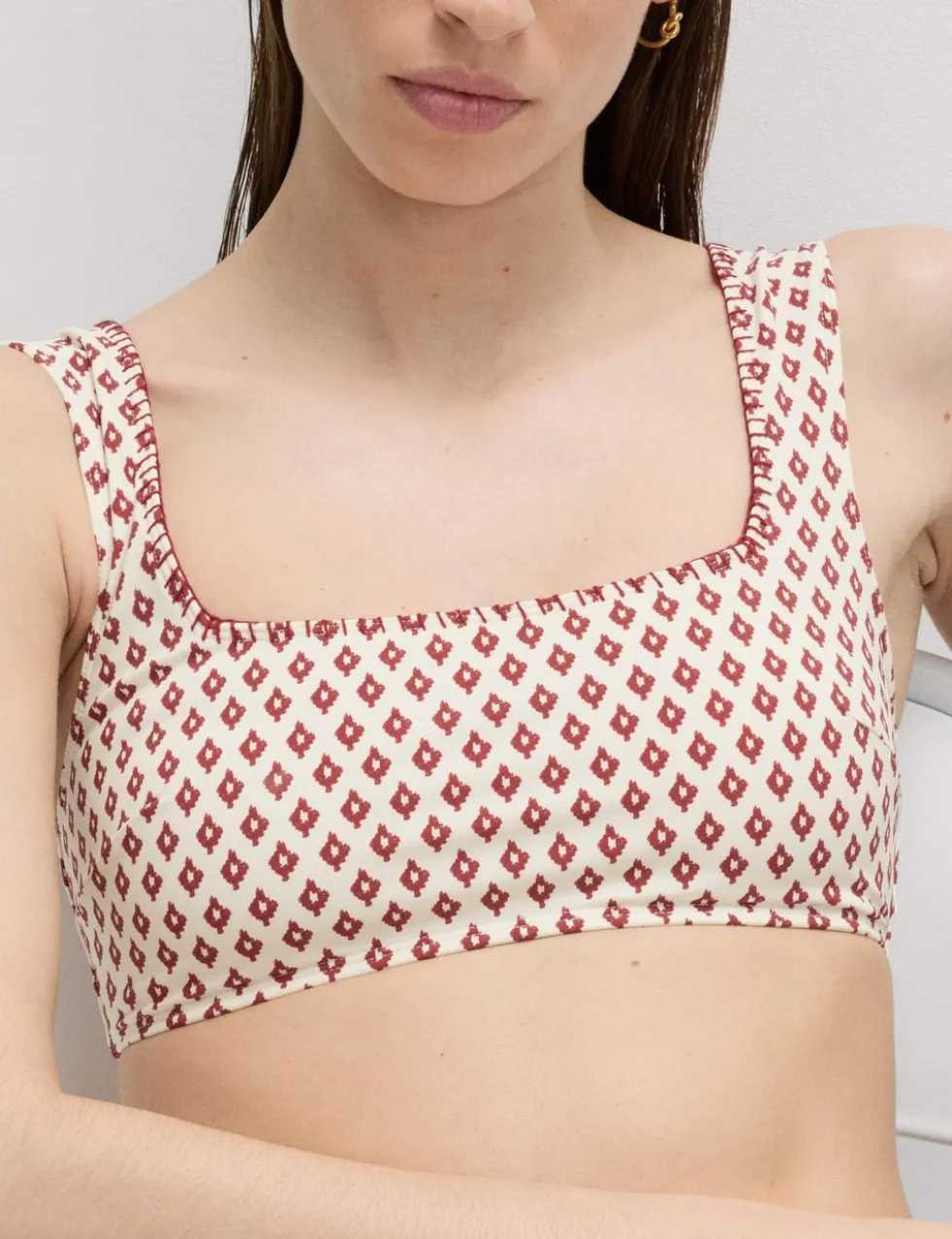 Printed Scoop Neck Whipstitch Bikini Top