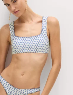 Printed Scoop Neck Whipstitch Bikini Top