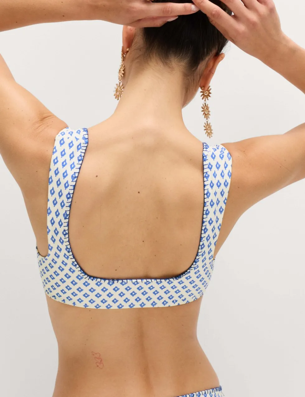 Printed Scoop Neck Whipstitch Bikini Top