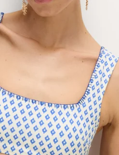 Printed Scoop Neck Whipstitch Bikini Top