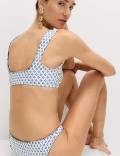Printed Scoop Neck Whipstitch Bikini Top