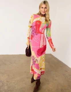 Printed Slash Neck Midaxi Bodycon Dress