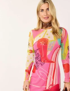 Printed Slash Neck Midaxi Bodycon Dress