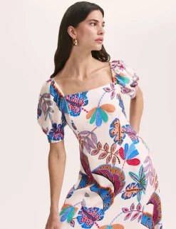 Printed Square Neck Midi Smock Dress