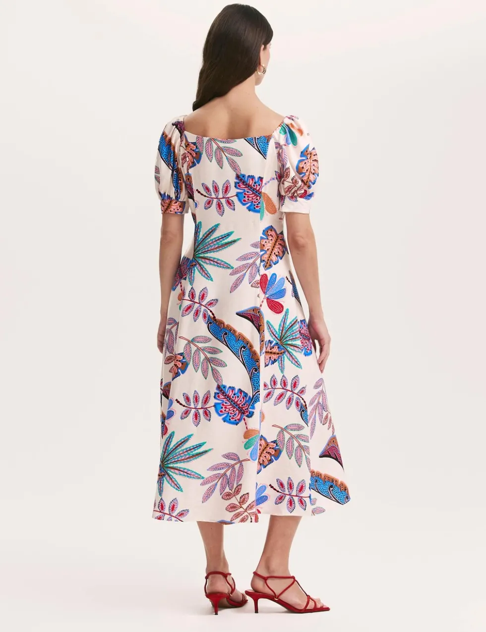 Printed Square Neck Midi Smock Dress
