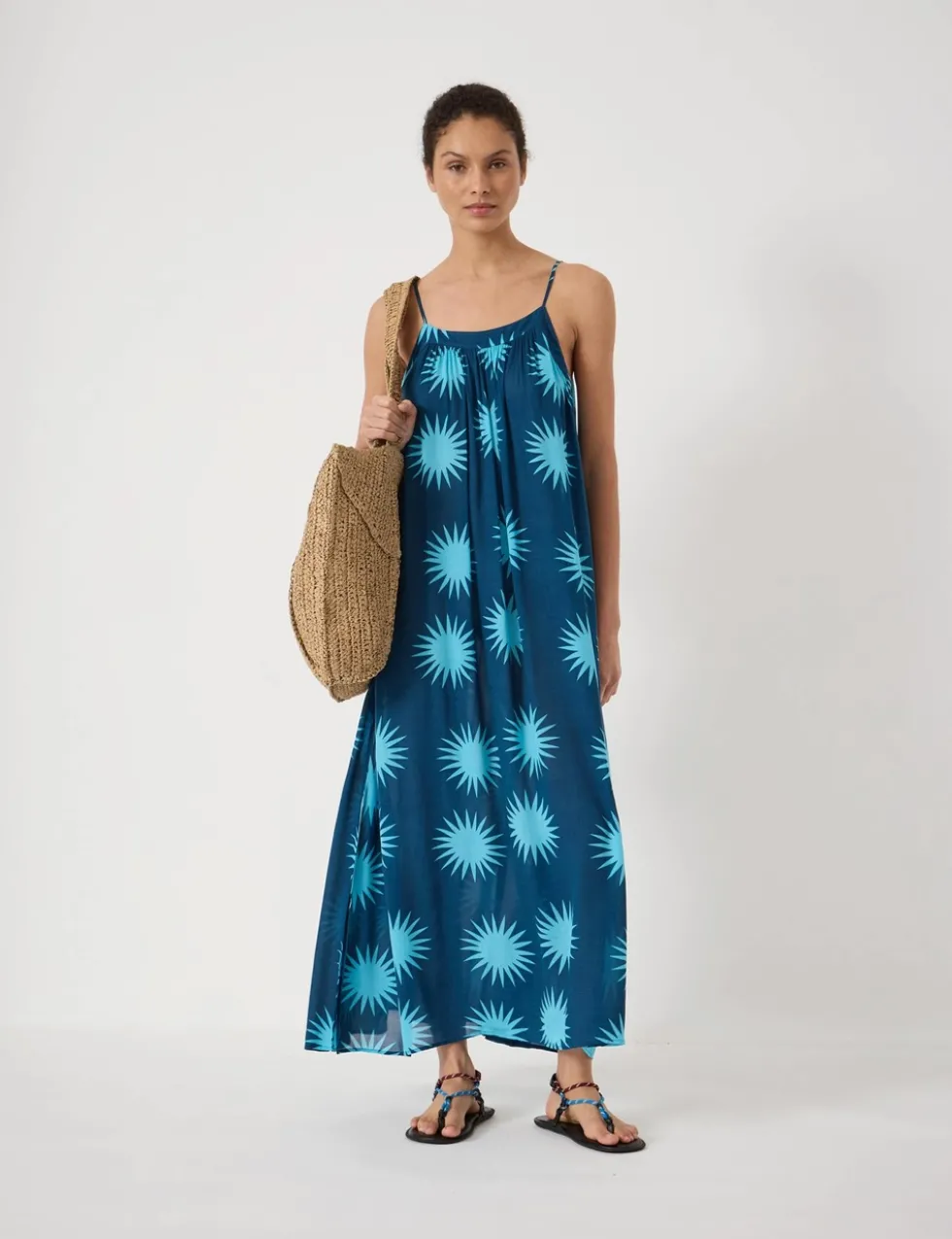 Printed Strappy Midi Beach Dress
