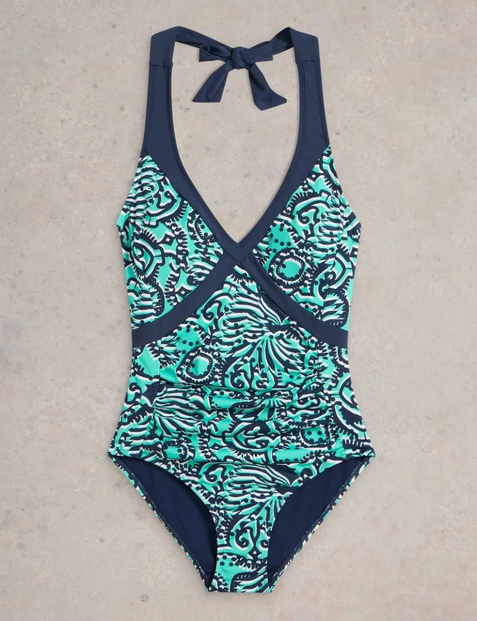 Printed Tie Detail Halterneck Swimsuit