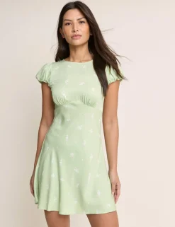 Printed Tie Detail Mini Tea Dress