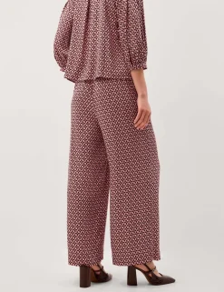 Printed Tie Detail Wide Leg Trousers
