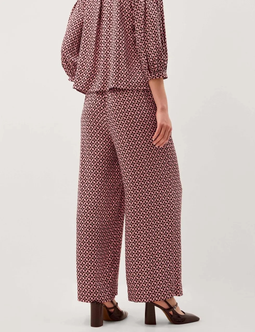 Printed Tie Detail Wide Leg Trousers