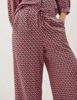 Printed Tie Detail Wide Leg Trousers