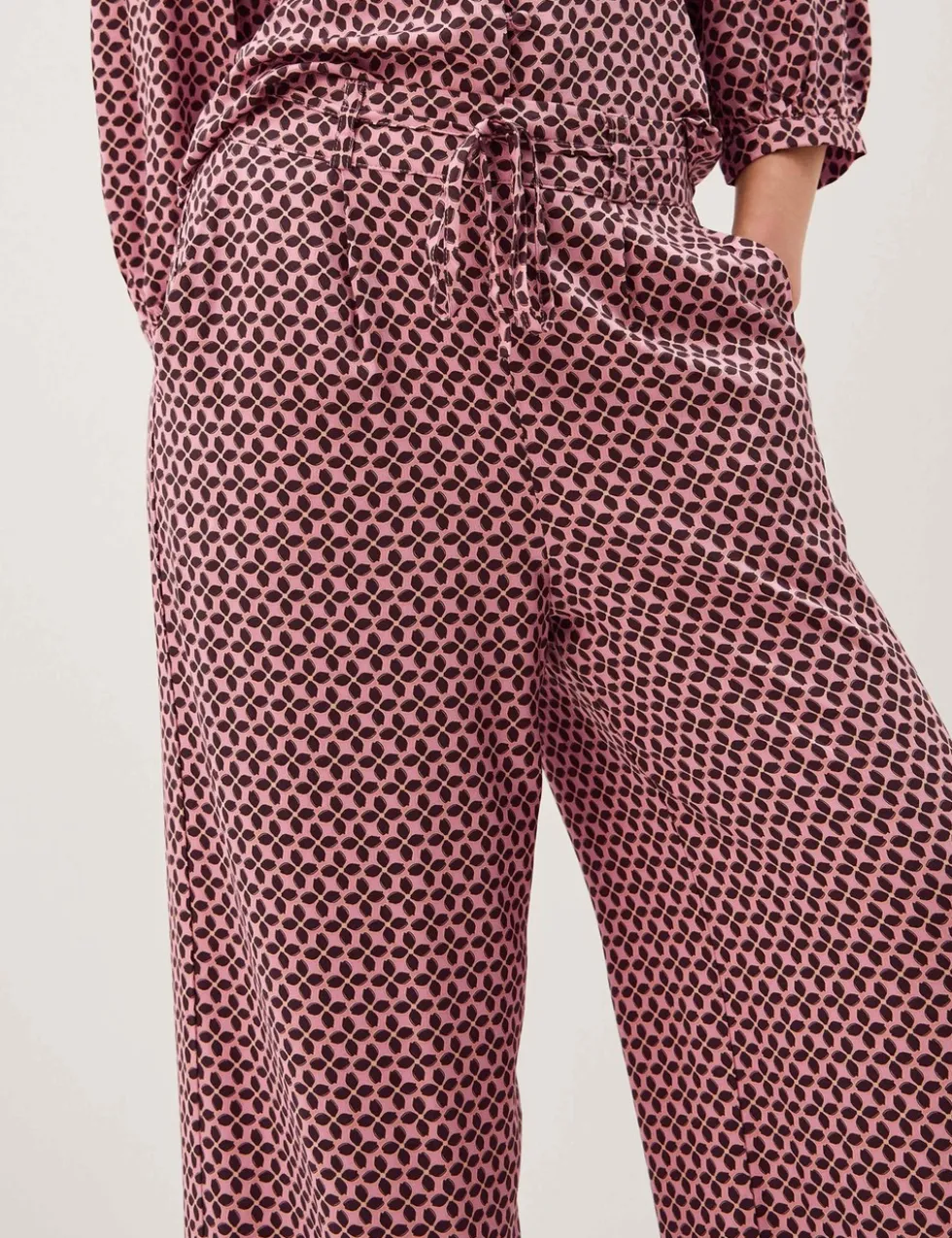 Printed Tie Detail Wide Leg Trousers