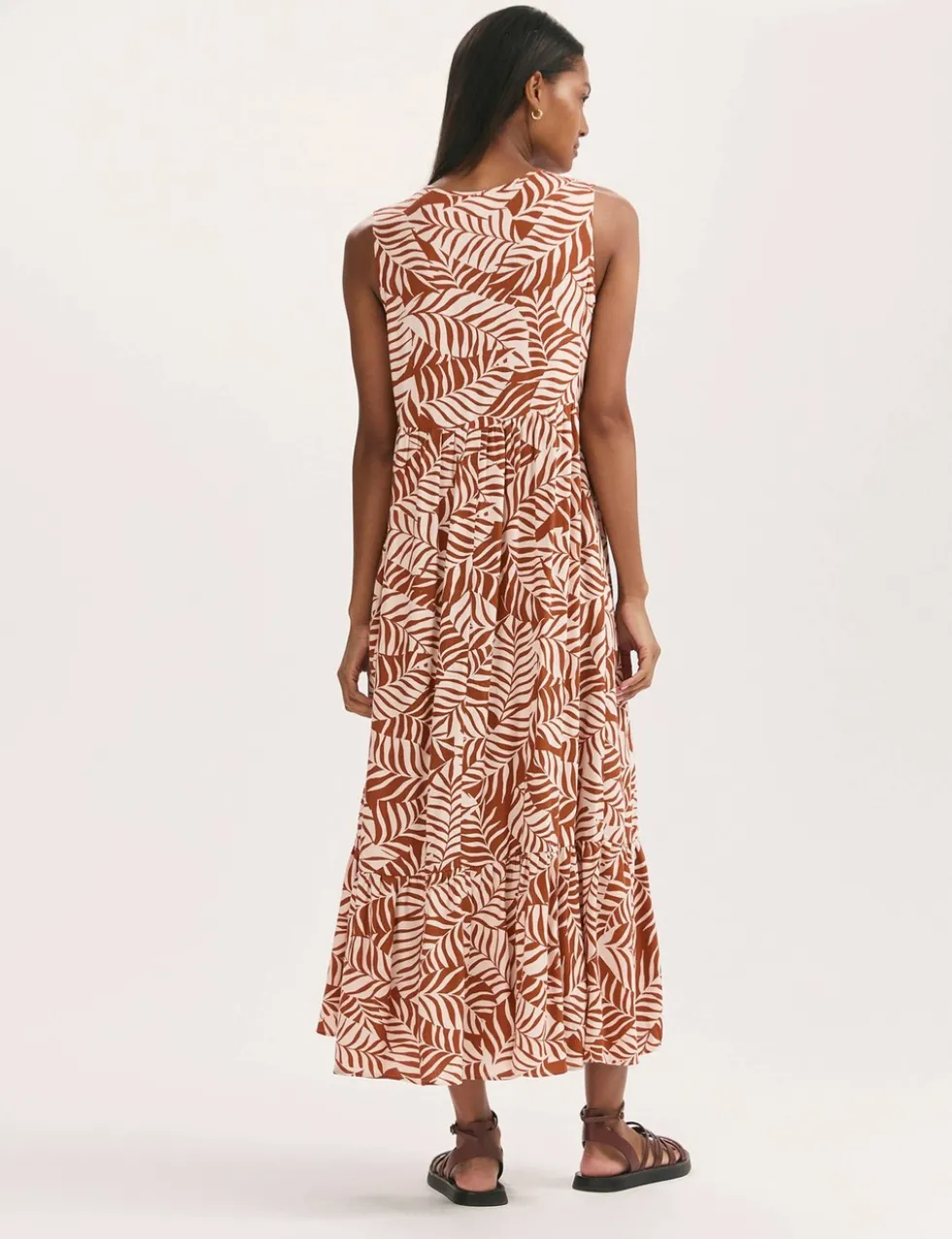 Printed Tie Front Midi Tiered Dress
