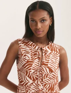 Printed Tie Front Midi Tiered Dress