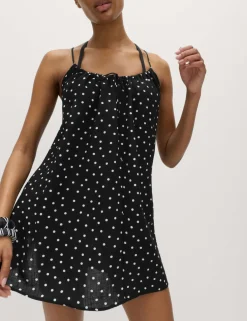 Printed Tie Front Strappy Mini Slip Dress