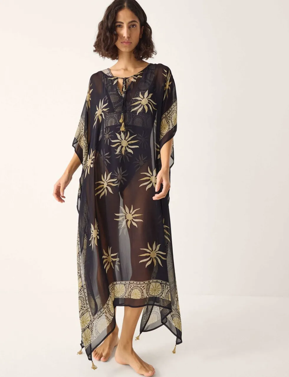 Printed Tie Neck Midi Kaftan