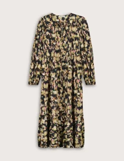 Printed Tie Neck Midi Tiered Dress