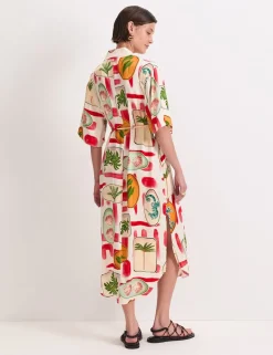 Printed Tie Waist Midi Shirt Dress