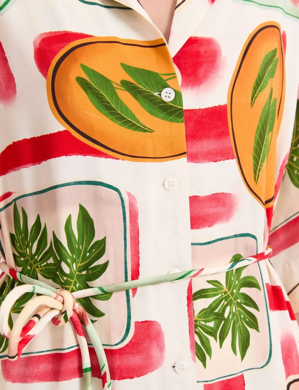 Printed Tie Waist Midi Shirt Dress
