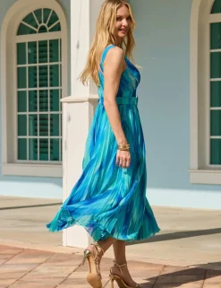 Printed V-Neck Belted Midi Skater Dress