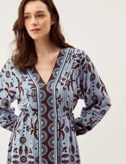 Printed V-Neck Maxi Waisted Dress