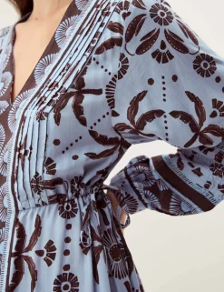 Printed V-Neck Maxi Waisted Dress