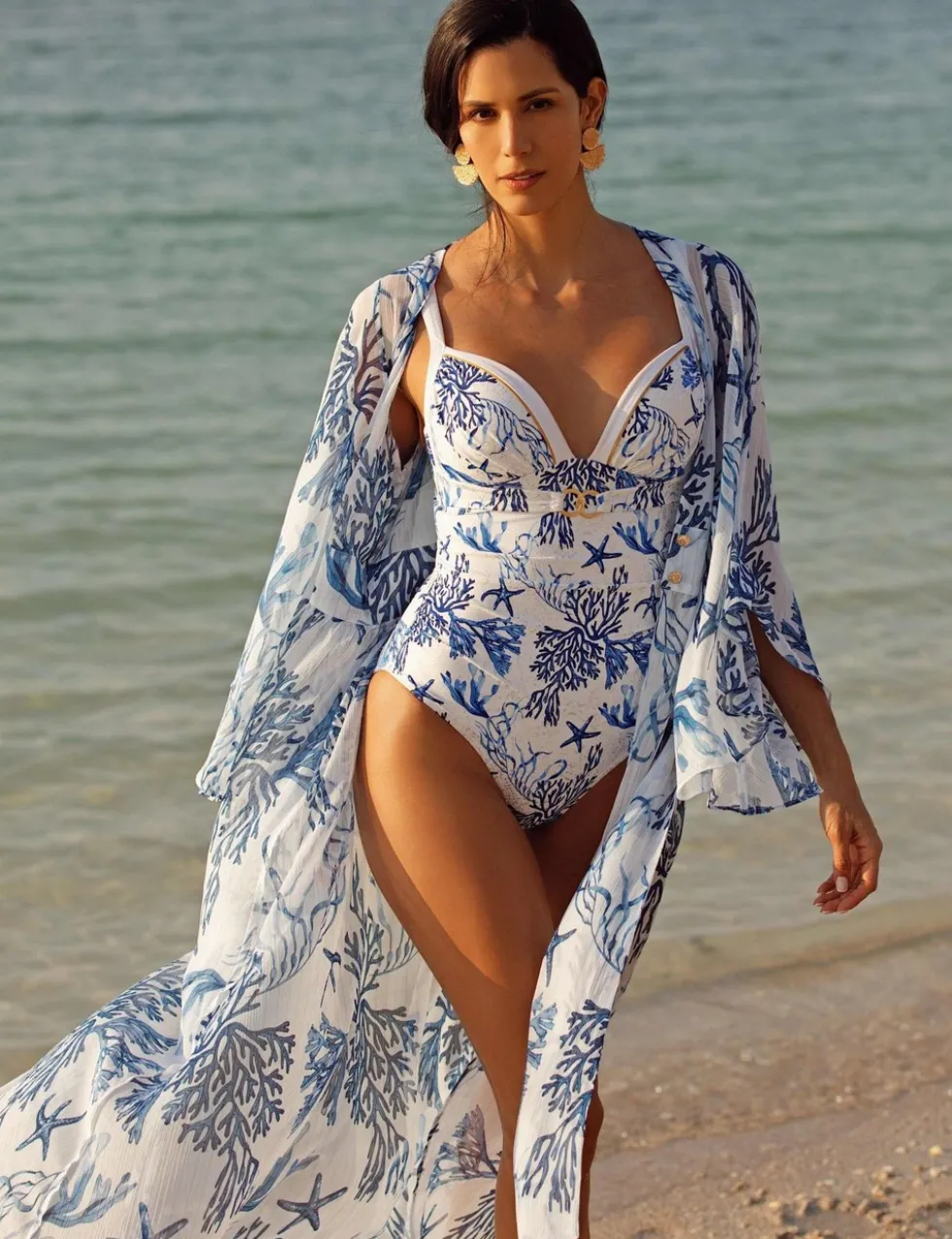 Printed V-Neck Midaxi Kaftan Beach Dress