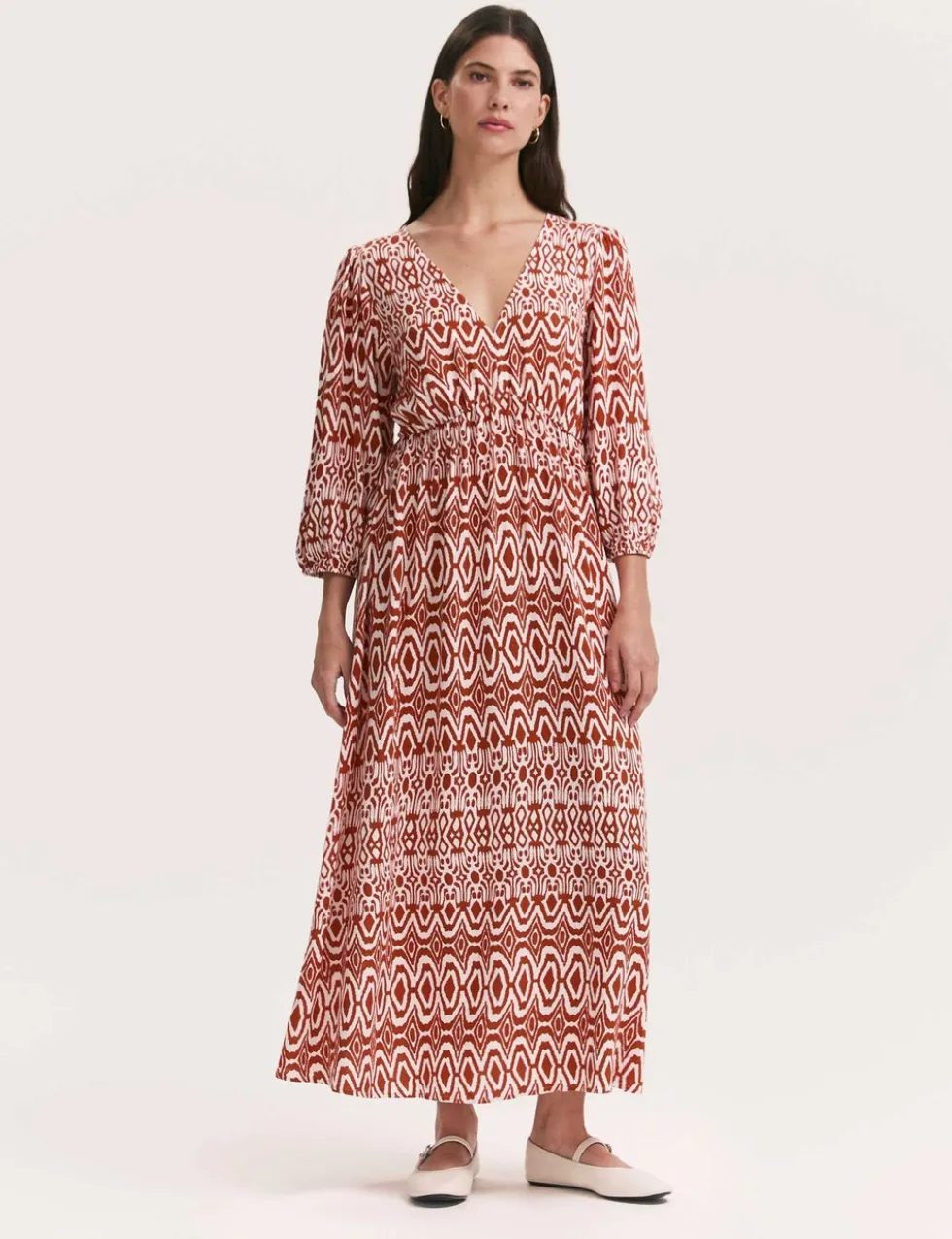 Printed V-Neck Midaxi Waisted Dress