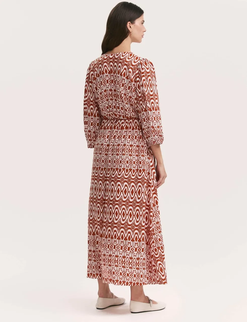 Printed V-Neck Midaxi Waisted Dress