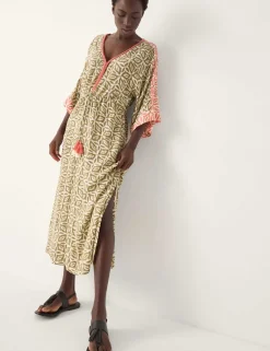 Printed V-Neck Midi Beach Dress