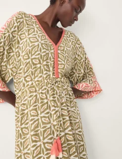 Printed V-Neck Midi Beach Dress