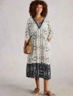 Printed V-Neck Midi Beach Dress