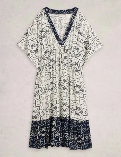 Printed V-Neck Midi Beach Dress