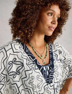 Printed V-Neck Midi Beach Dress