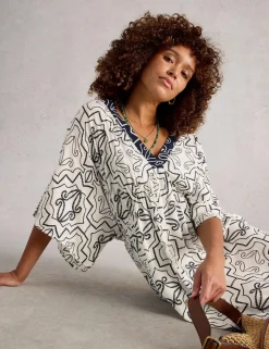 Printed V-Neck Midi Beach Dress