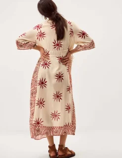 Printed V-Neck Midi Beach Dress