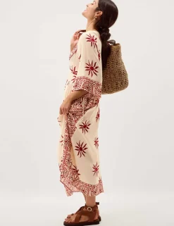 Printed V-Neck Midi Beach Dress