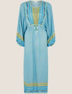 Printed V-Neck Midi Kaftan Dress