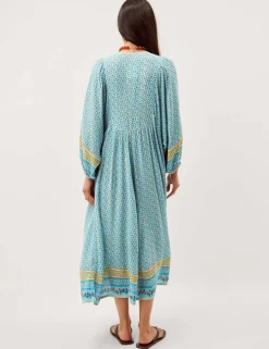 Printed V-Neck Midi Kaftan Dress