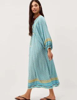 Printed V-Neck Midi Kaftan Dress