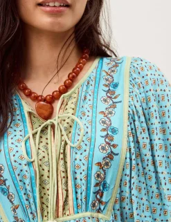 Printed V-Neck Midi Kaftan Dress
