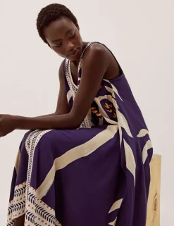 Printed V-Neck Midi Kaftan Dress