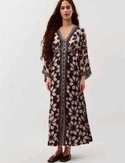 Printed V-Neck Midi Kaftan Dress
