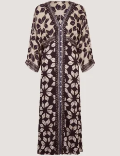 Printed V-Neck Midi Kaftan Dress