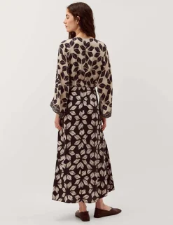 Printed V-Neck Midi Kaftan Dress