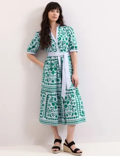 Printed V-Neck Midi Shirt Dress
