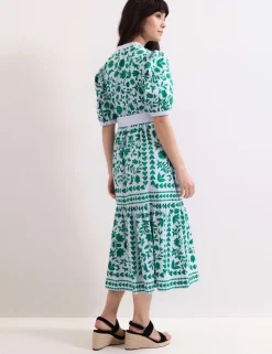 Printed V-Neck Midi Shirt Dress