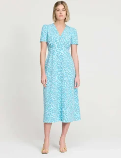 Printed V-Neck Midi Tea Dress