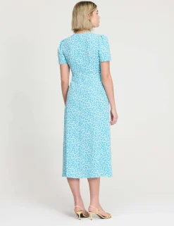 Printed V-Neck Midi Tea Dress
