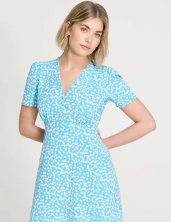 Printed V-Neck Midi Tea Dress